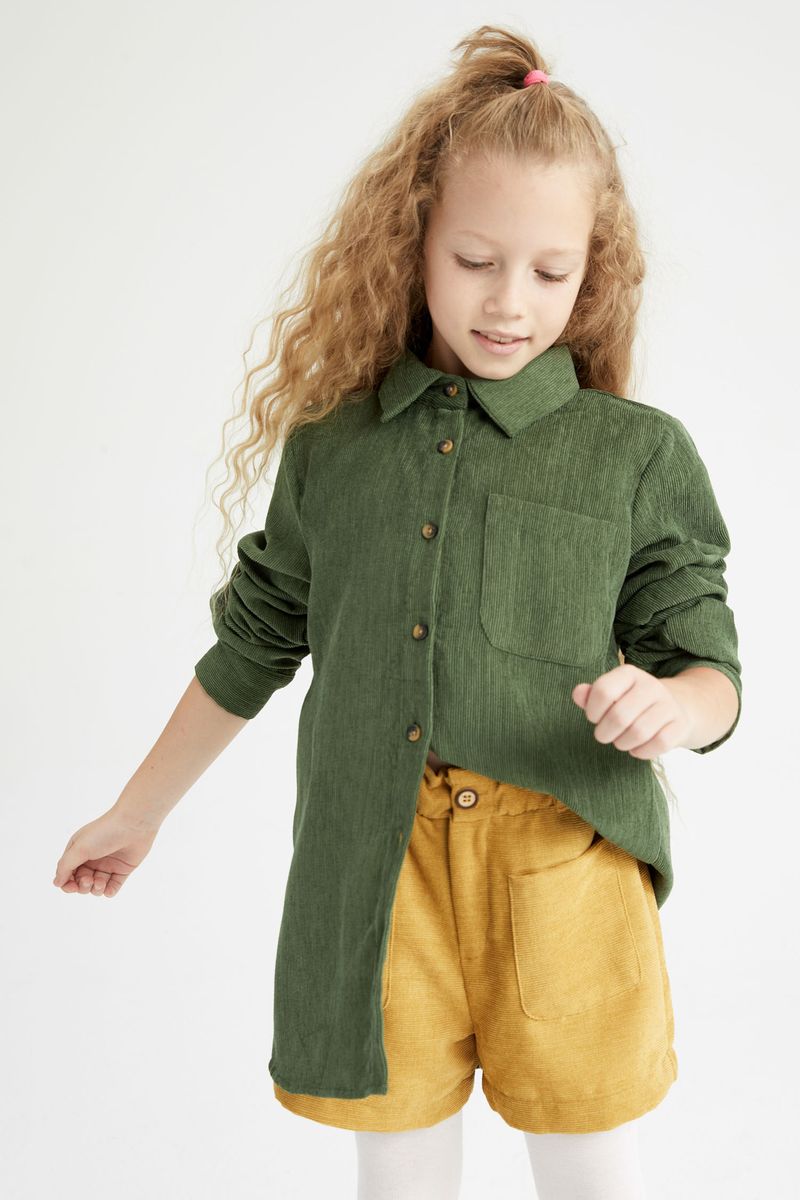 Girl - Relax Fit Basic Woven Long Sleeve Shirt - Green