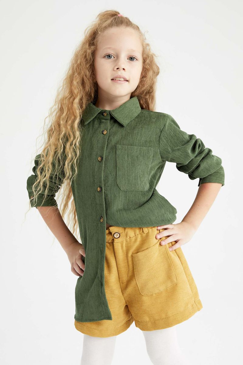 Girl - Relax Fit Basic Woven Long Sleeve Shirt - Green