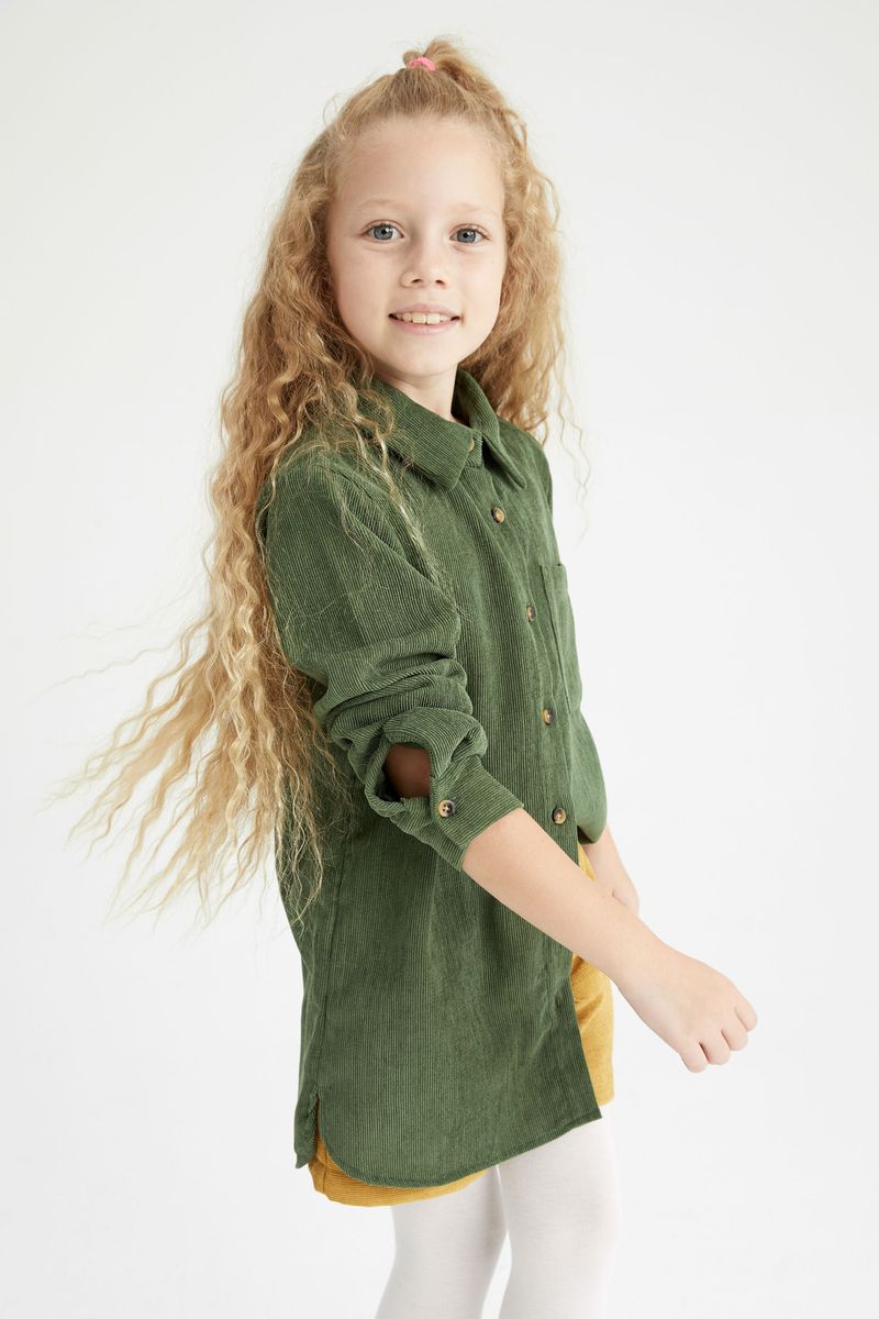 Girl - Relax Fit Basic Woven Long Sleeve Shirt - Green