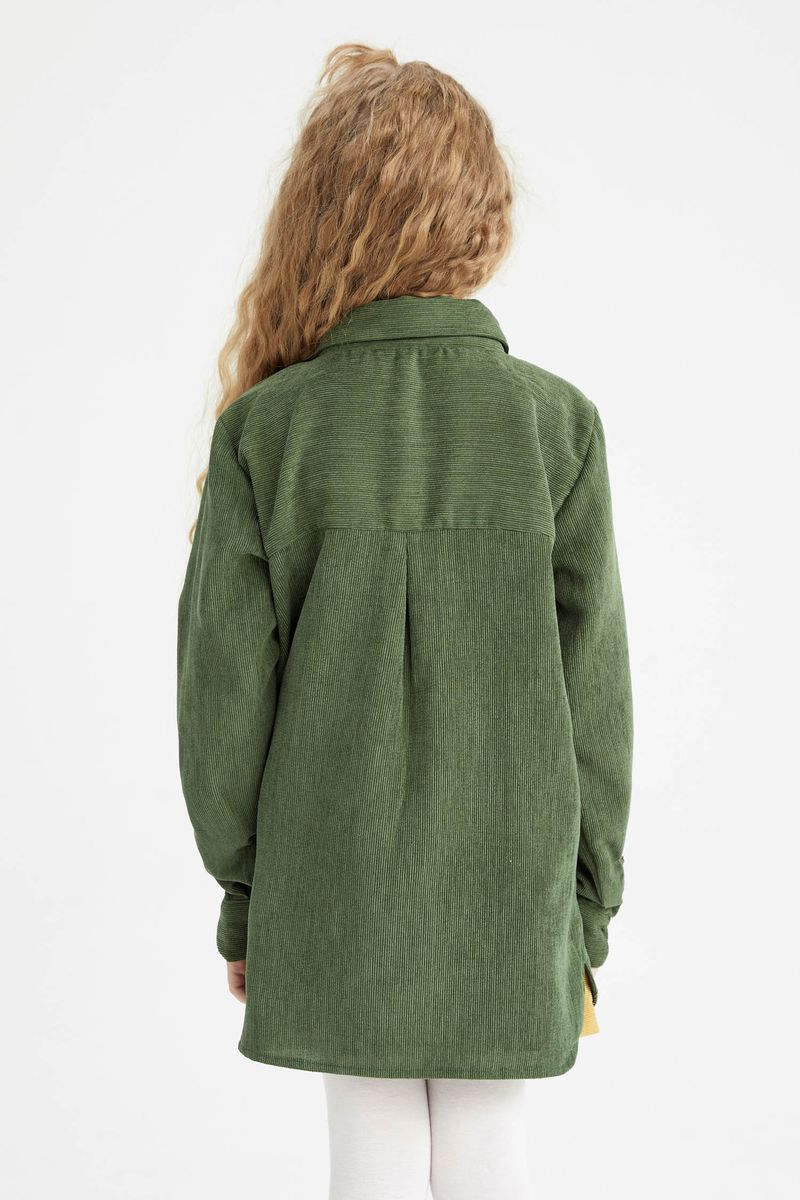 Girl - Relax Fit Basic Woven Long Sleeve Shirt - Green