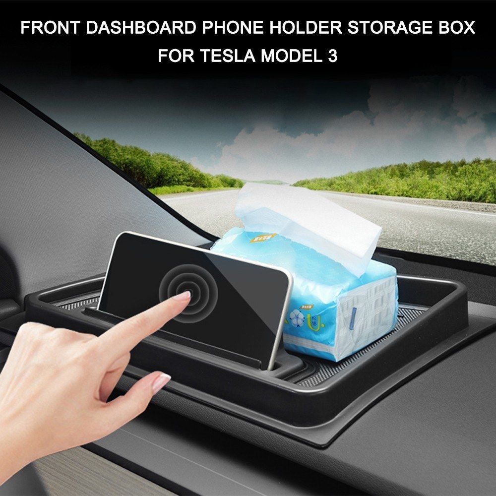 Front Dashboard Phone Holder Storage Box For Tesla Model