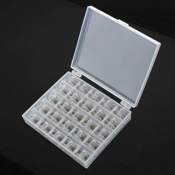25 Empty Clear Bobbins Plastic Case Storage Box Sewing Machine Spools Brother