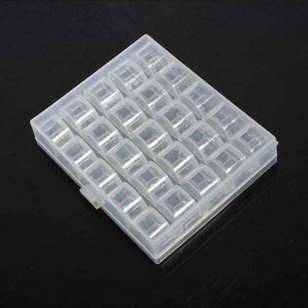 25 Empty Clear Bobbins Plastic Case Storage Box Sewing Machine Spools Brother