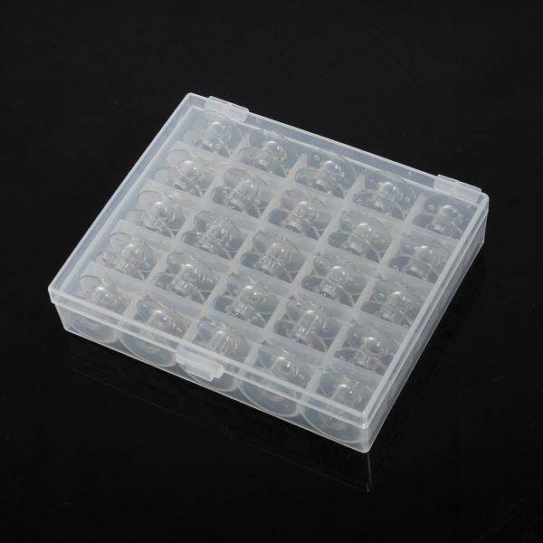 25 Empty Clear Bobbins Plastic Case Storage Box Sewing Machine Spools Brother