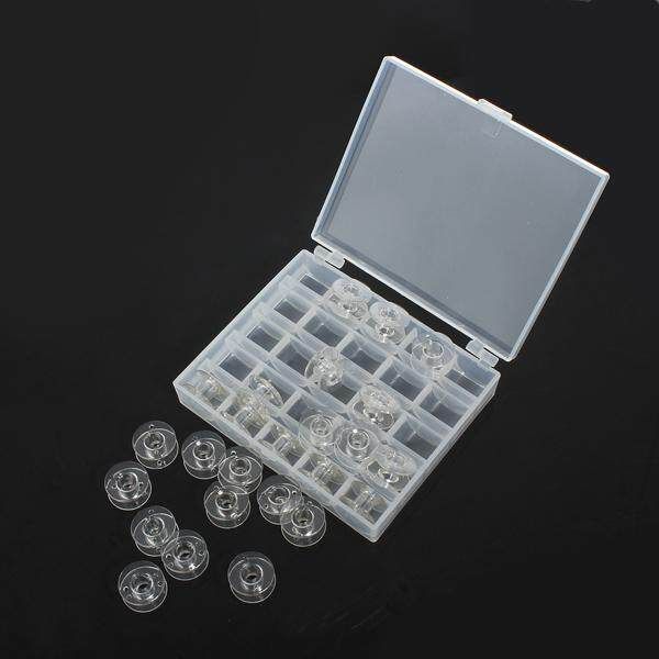 25 Empty Clear Bobbins Plastic Case Storage Box Sewing Machine Spools Brother