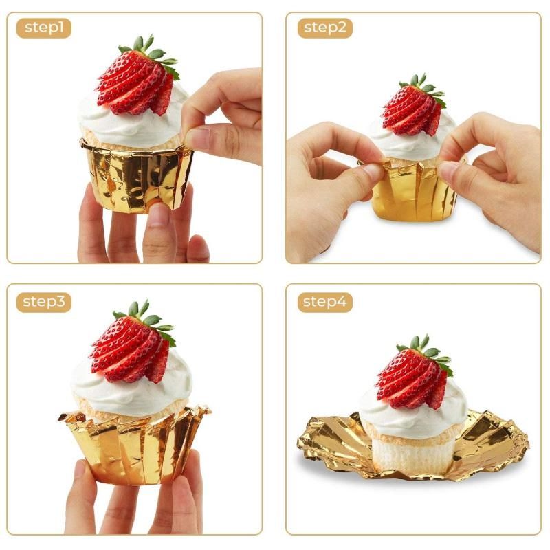 50Pcs Aluminum Foil Cupcake Cups Disposable Muffin Liners Baking Cups Aluminum Cupcake Tip Pan Ramekin Holders Little Pudding Cups-Gold