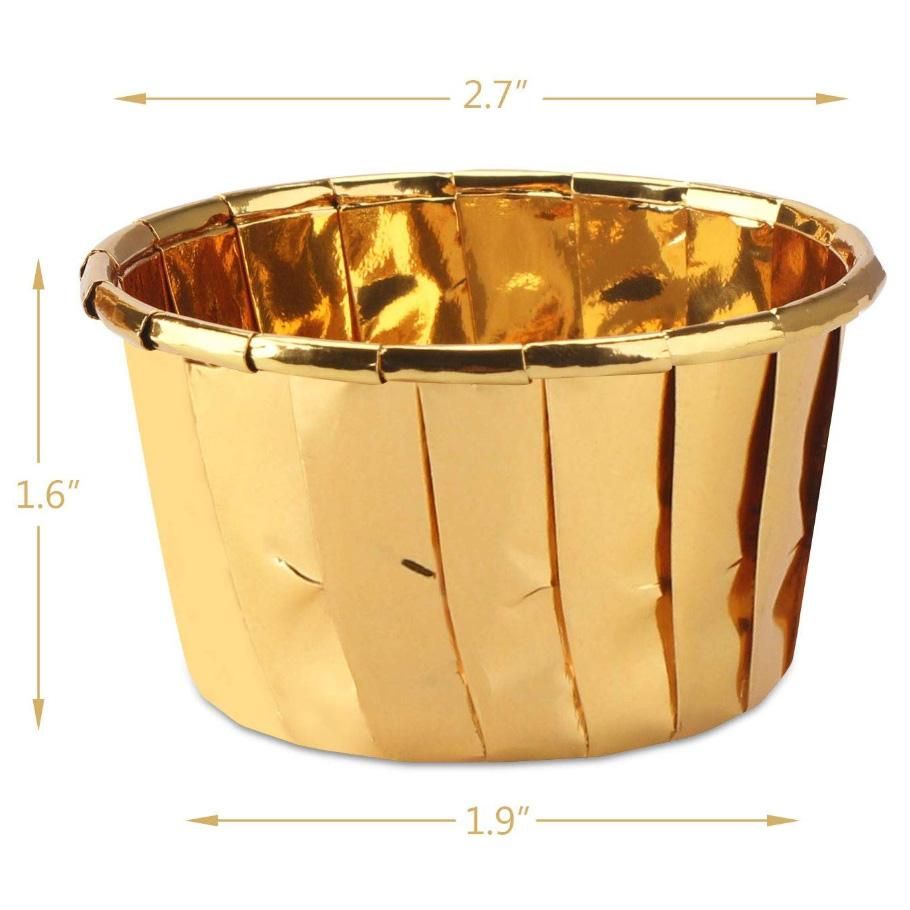 50Pcs Aluminum Foil Cupcake Cups Disposable Muffin Liners Baking Cups Aluminum Cupcake Tip Pan Ramekin Holders Little Pudding Cups-Gold