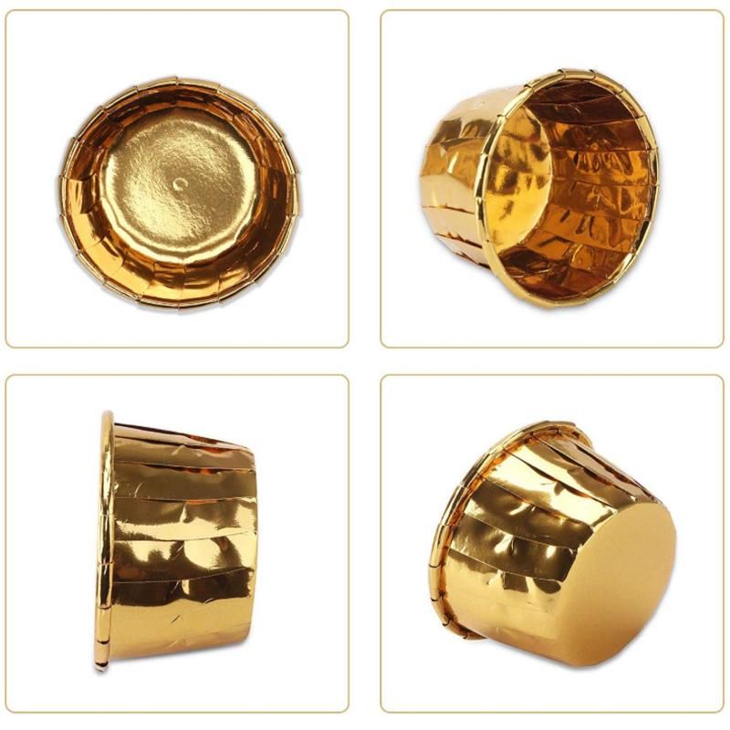 50Pcs Aluminum Foil Cupcake Cups Disposable Muffin Liners Baking Cups Aluminum Cupcake Tip Pan Ramekin Holders Little Pudding Cups-Gold