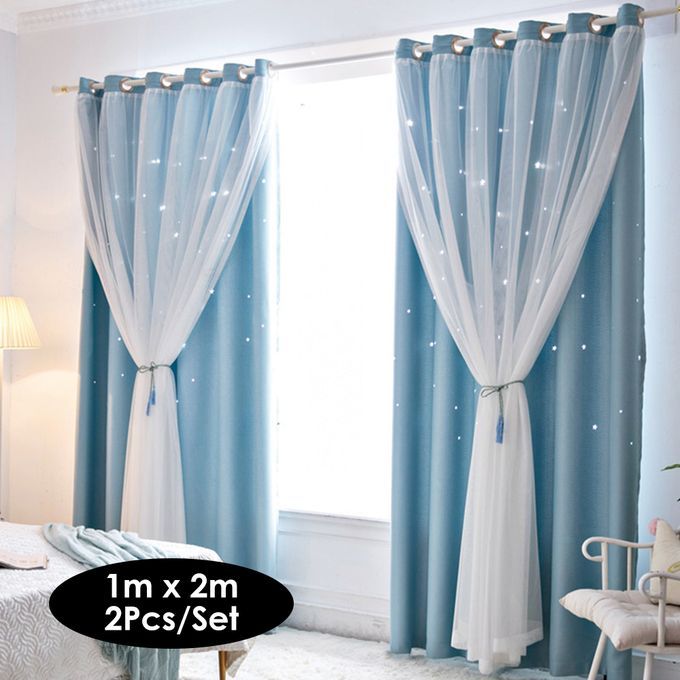 2Pcs Window Curtain Hollowed Out Stars Shading Curtain