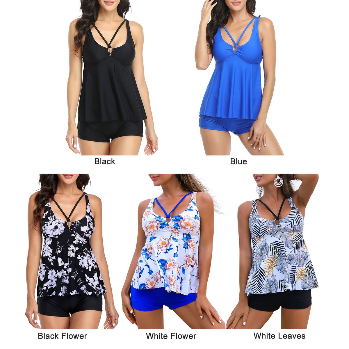 2PCS Women Swimsuits Vest Trunks Wireless Removable Pad