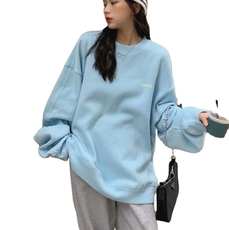 2023 Early Spring New Versatile Loose Fit Boyfriend Mie Cream Letter Sweater Simple Top Fashion