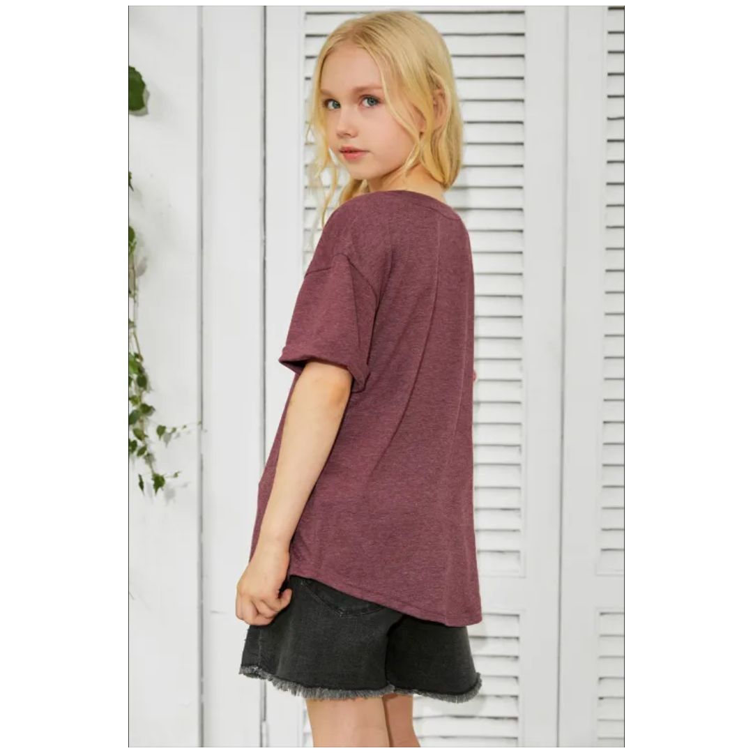 Mfed Red Girls Mix Waffle Textured Short Top