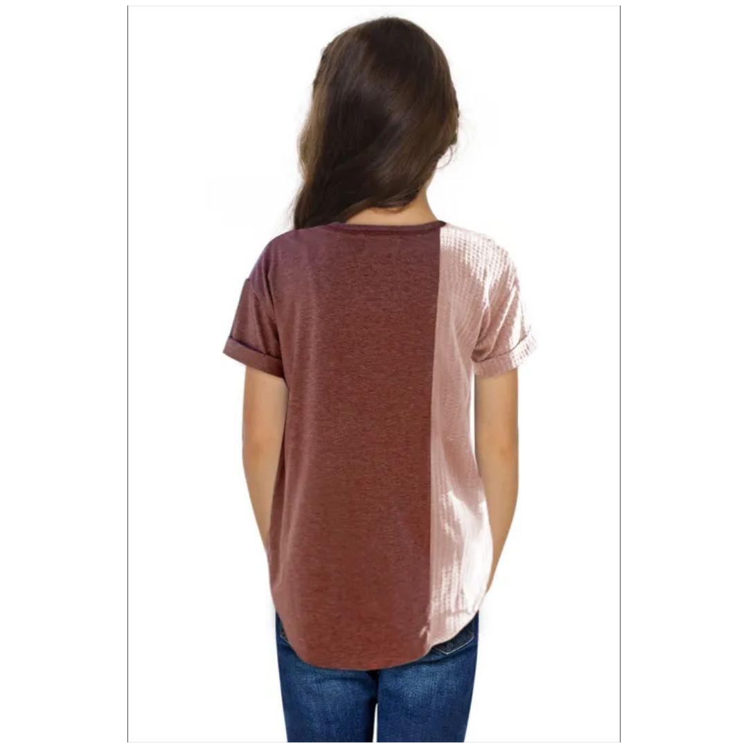 Mfed Red Girls Mix Waffle Textured Short Top