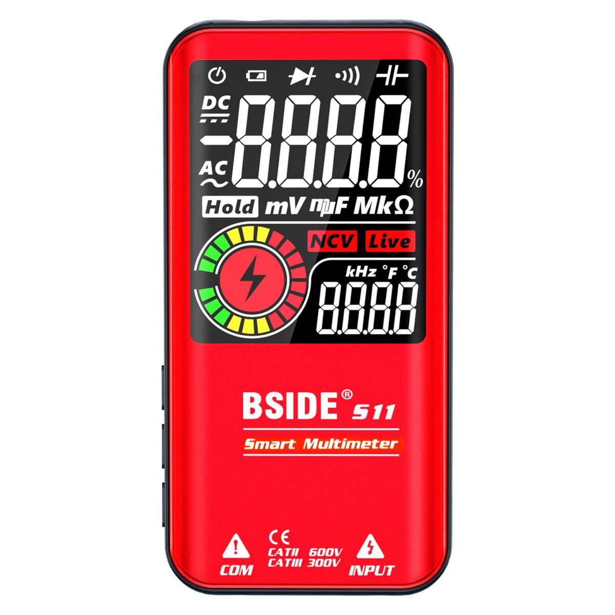 BSIDE S11 Intelligent 9999 Counts Multimeter Digital LCD Display Rechargeable Universal Meter AC/DC Voltmeter Ohmmeter Test Resistance Capacitance Frequency Diode Continuity NCV Live Line with Flash Light Data Hold