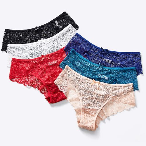 2PCS Ladies Solid Color Mid-waist Lace Briefs Panties-White