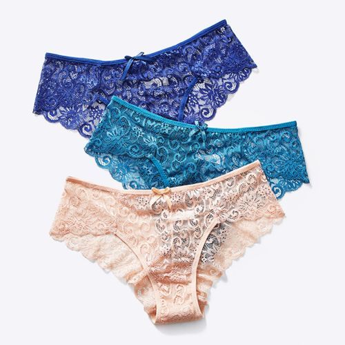 2PCS Ladies Solid Color Mid-waist Lace Briefs Panties-White