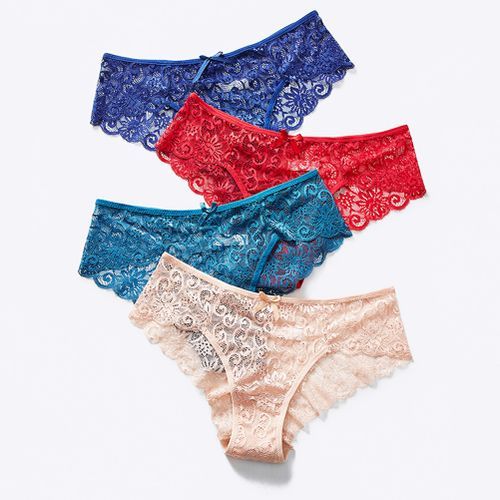 2PCS Ladies Solid Color Mid-waist Lace Briefs Panties-White