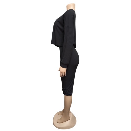 Bodycon Blouse And Skirt Set - Black