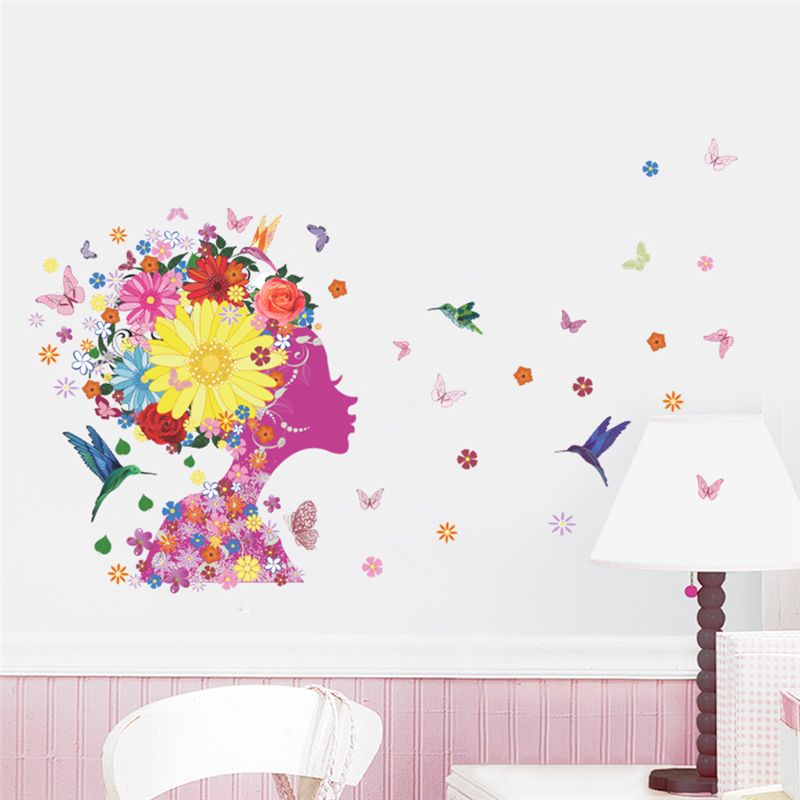 Romantic Sakura Flowers Fairy Eye Butterfly Wall Stickers