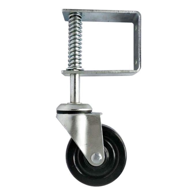 1x Spring Loaded Gate Castor With 100mm (4\) Black Rubber Wheel 60kg
