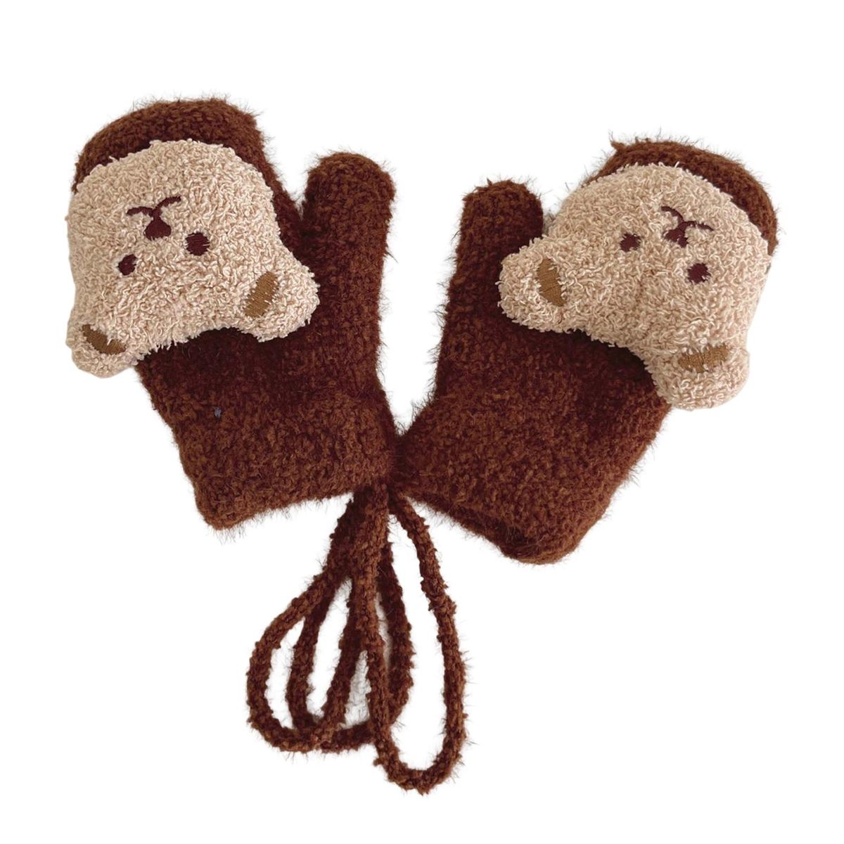 1 Pair Children Mittens Fall Winter Boys Girls Kids Bear Decor Knitting Coffee