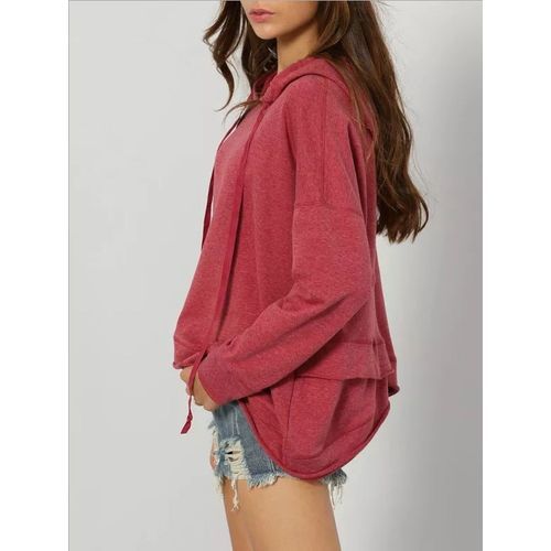 Women Solid Color Hoods T-shirt Sweatshirt