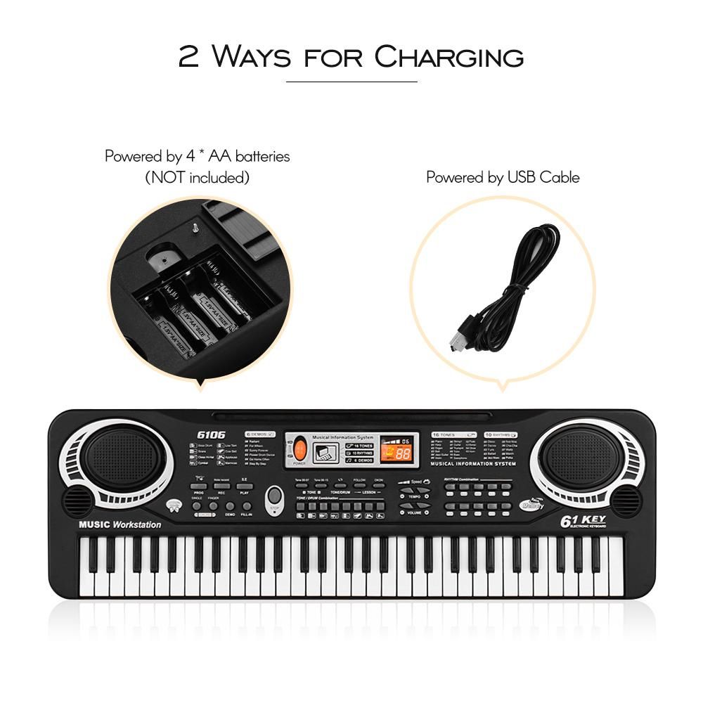 61 Keys Electronic Digital Piano Keyboard with Dual Speakers Microphone USB/Battery Powered + Tremolo Harmonica 16 Holes Kids Musical Instrument Educational Toy Wooden Cover Colorful Free Reed Wind Instrument