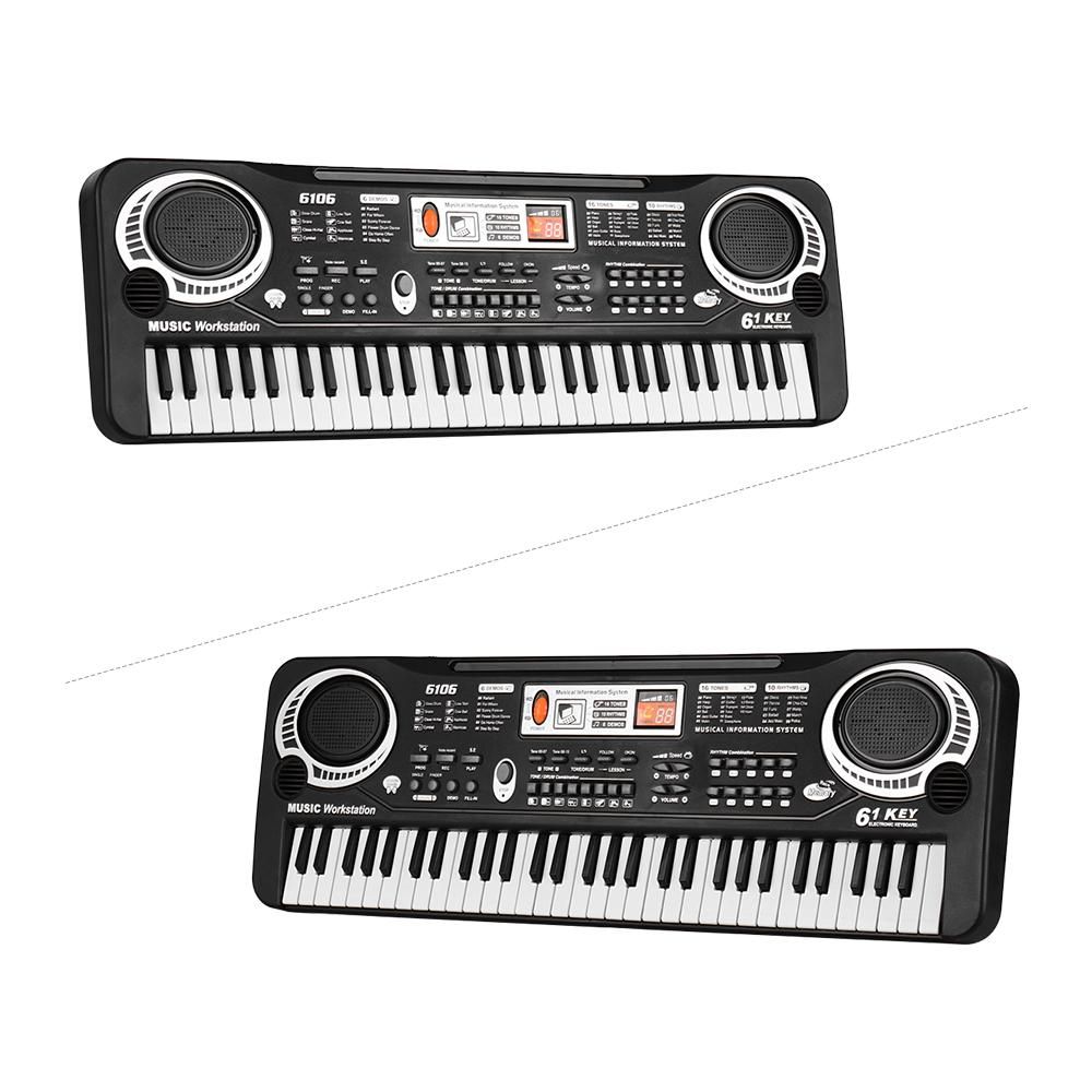 61 Keys Electronic Digital Piano Keyboard with Dual Speakers Microphone USB/Battery Powered + Tremolo Harmonica 16 Holes Kids Musical Instrument Educational Toy Wooden Cover Colorful Free Reed Wind Instrument