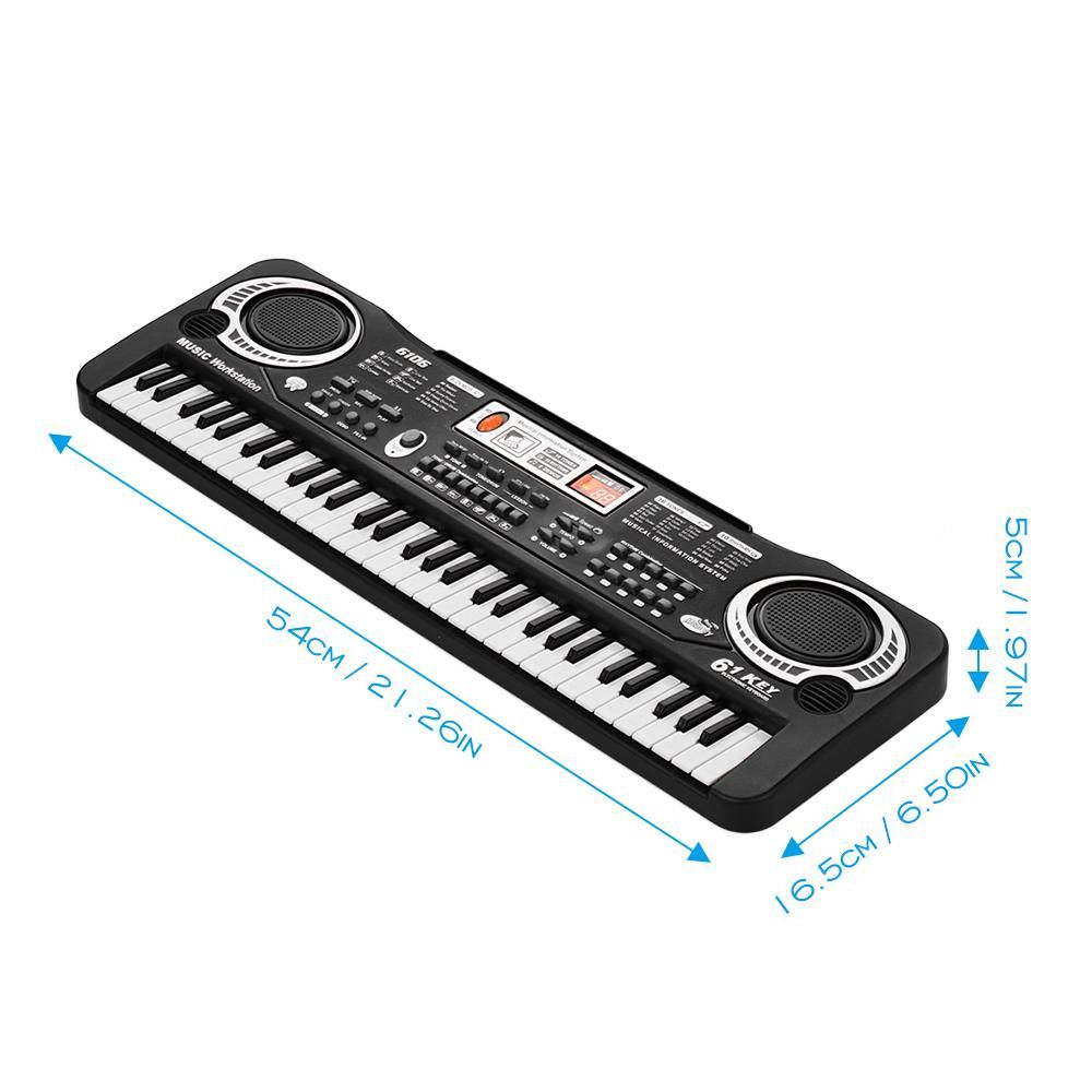 61 Keys Electronic Digital Piano Keyboard with Dual Speakers Microphone USB/Battery Powered + Tremolo Harmonica 16 Holes Kids Musical Instrument Educational Toy Wooden Cover Colorful Free Reed Wind Instrument
