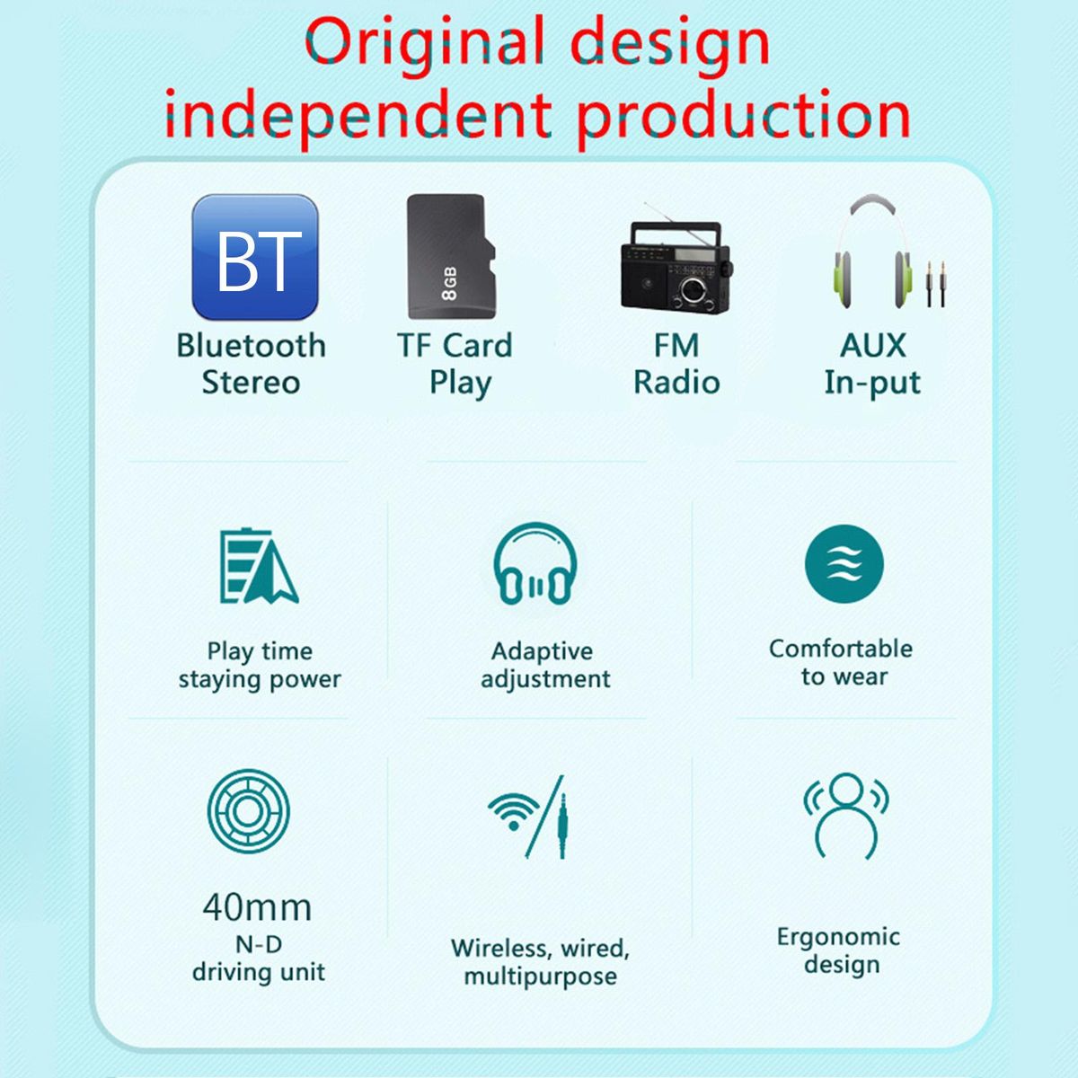 NIA Q1 Bluetooth Headphone Wireless Stereo Music Headset Over-ear TF Card FM Radio Foldable Wired Earphone with Microphone APP Control