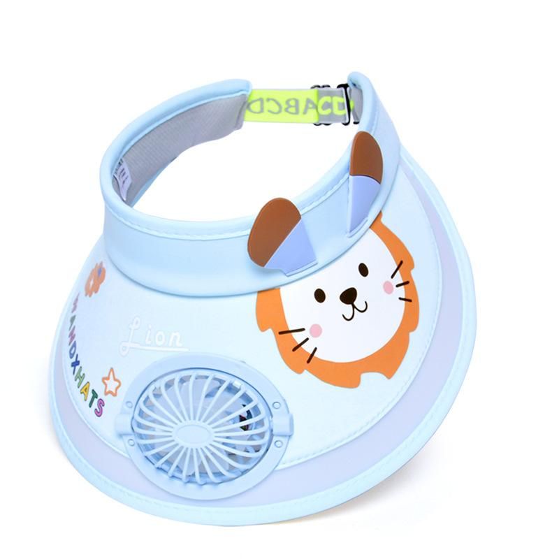 Cute Cartoon Mini Fan Visor Hat for Kids,Sun UV Protection,Adjustable Fit