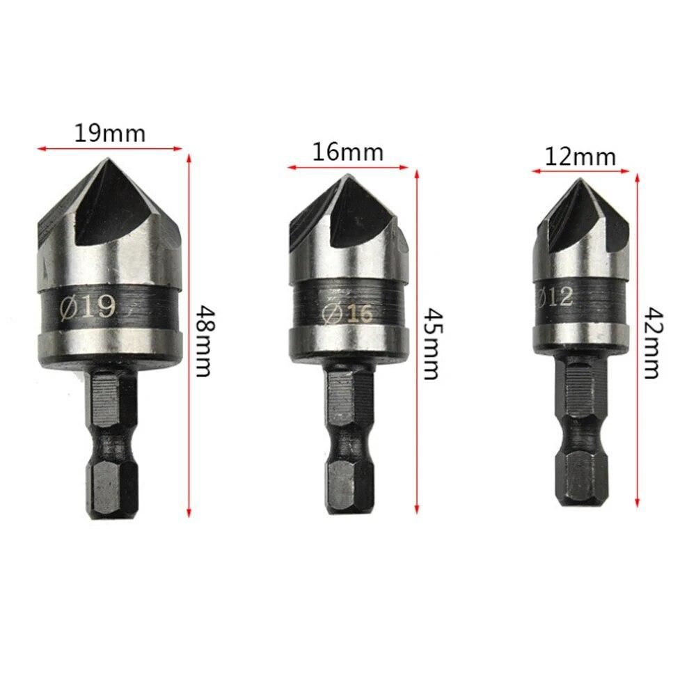 3pcs/set 12-19mm Drill Bit for metal 90 degree Tools Hex Countersink cutter Set for Wood Quick Change Round Shank For Power Tool