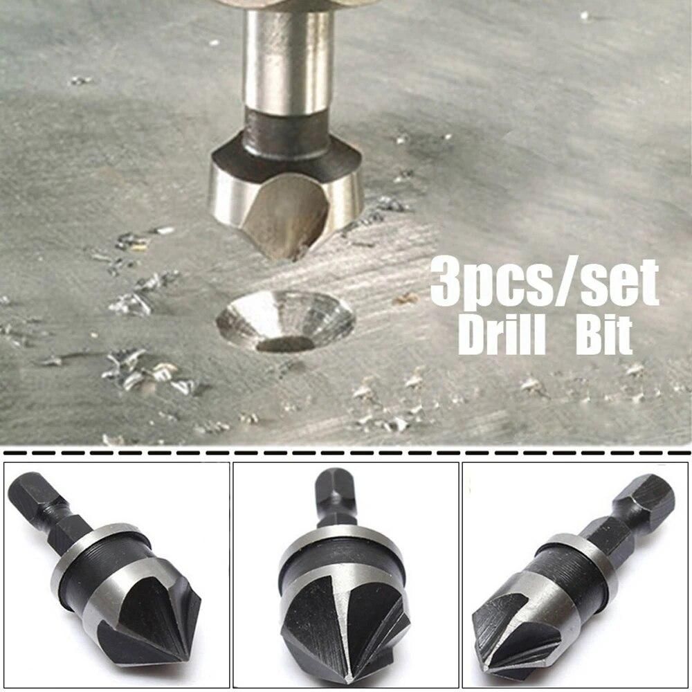 3pcs/set 12-19mm Drill Bit for metal 90 degree Tools Hex Countersink cutter Set for Wood Quick Change Round Shank For Power Tool