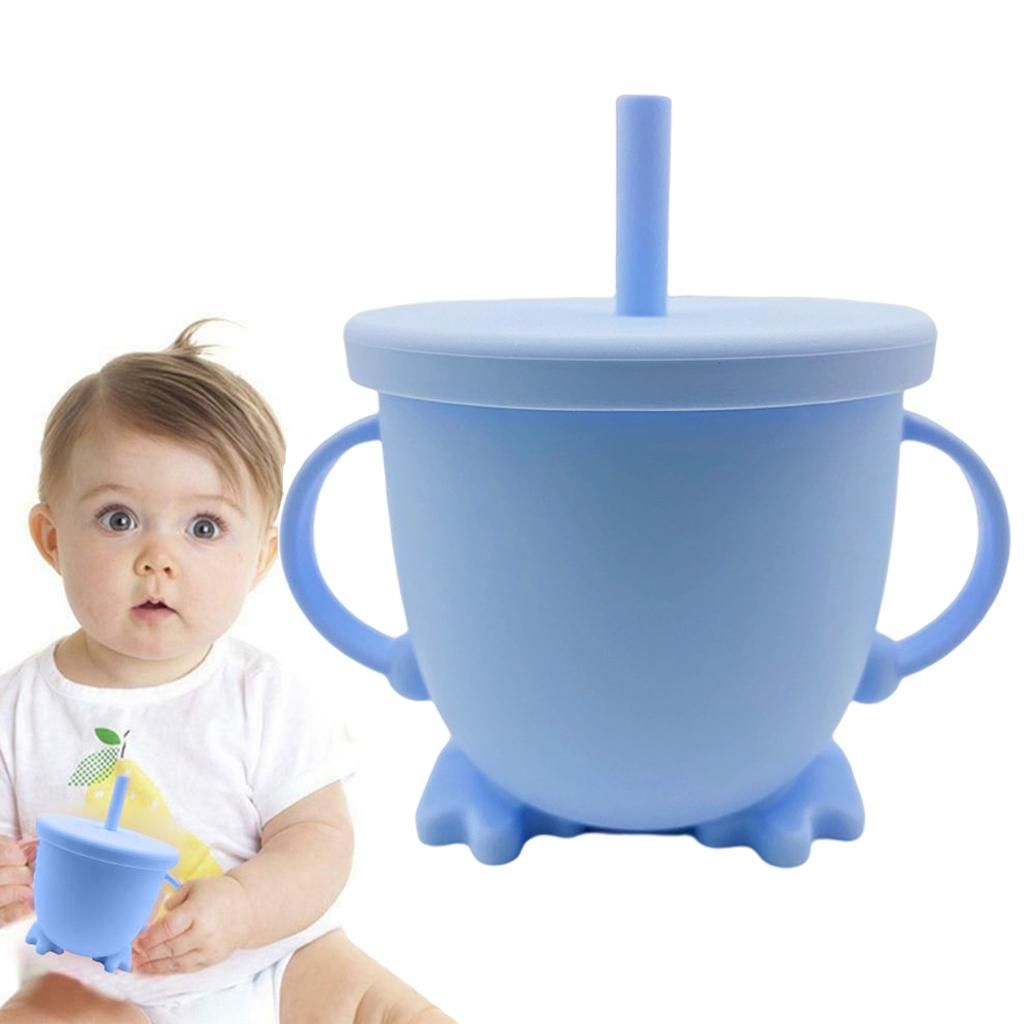 Solid Color Baby Sippy Cups Feeding Cups Drink Training With Light Bue