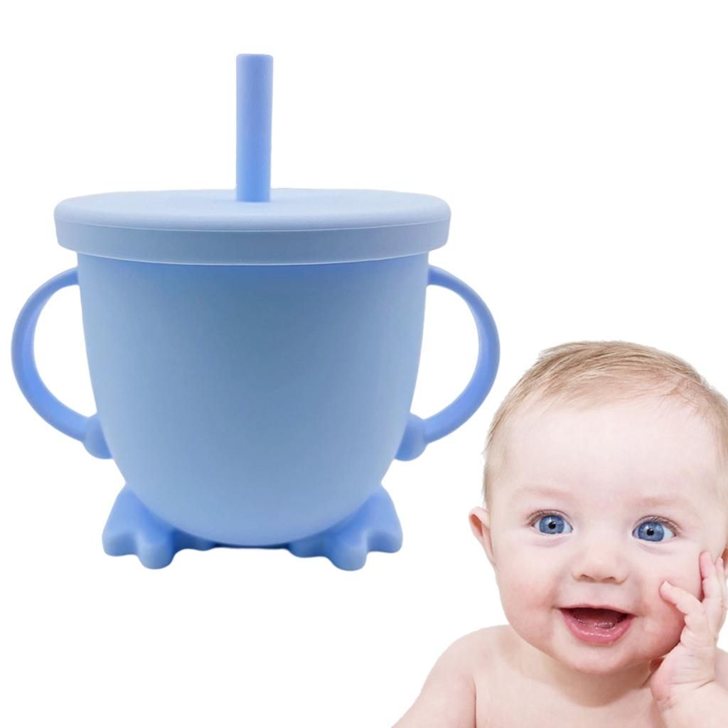 Solid Color Baby Sippy Cups Feeding Cups Drink Training With Light Bue