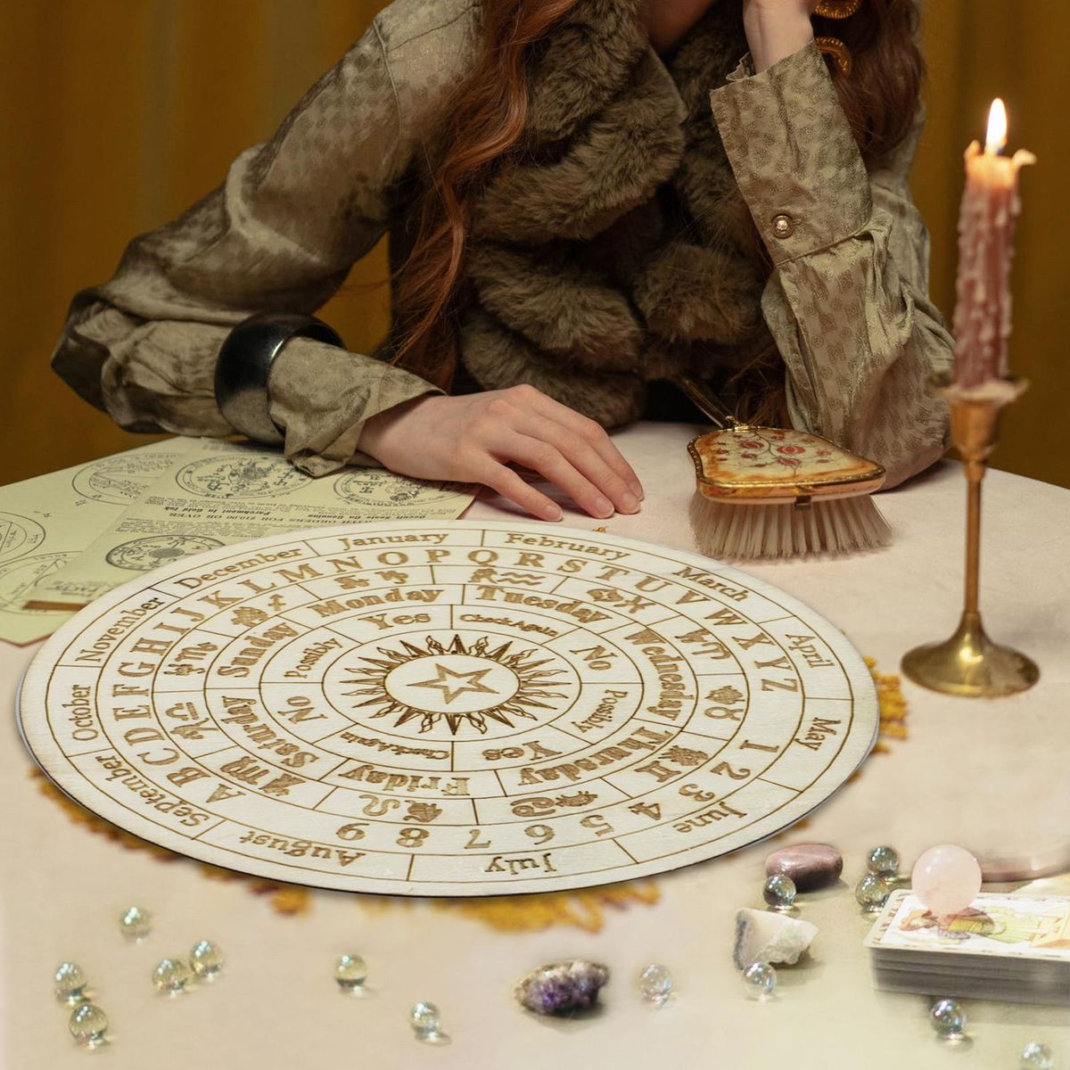 Star Pendulum Board Wooden Dowsing Divination Board Round Metaphysical Message Board Witchcraft Wiccan Altar Beginner Witchcraft Supply