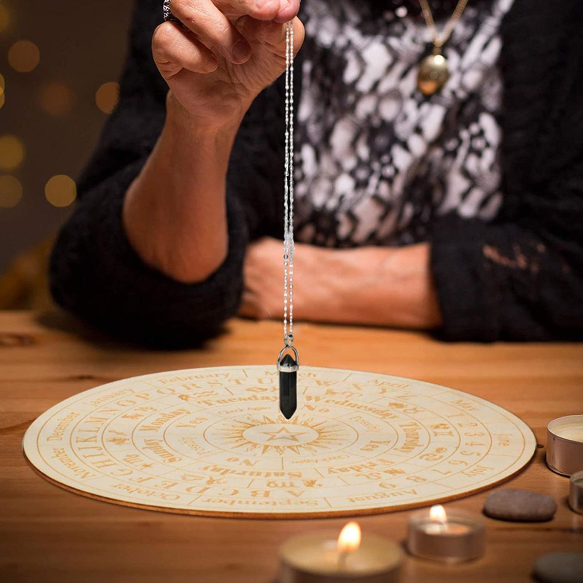 Star Pendulum Board Wooden Dowsing Divination Board Round Metaphysical Message Board Witchcraft Wiccan Altar Beginner Witchcraft Supply