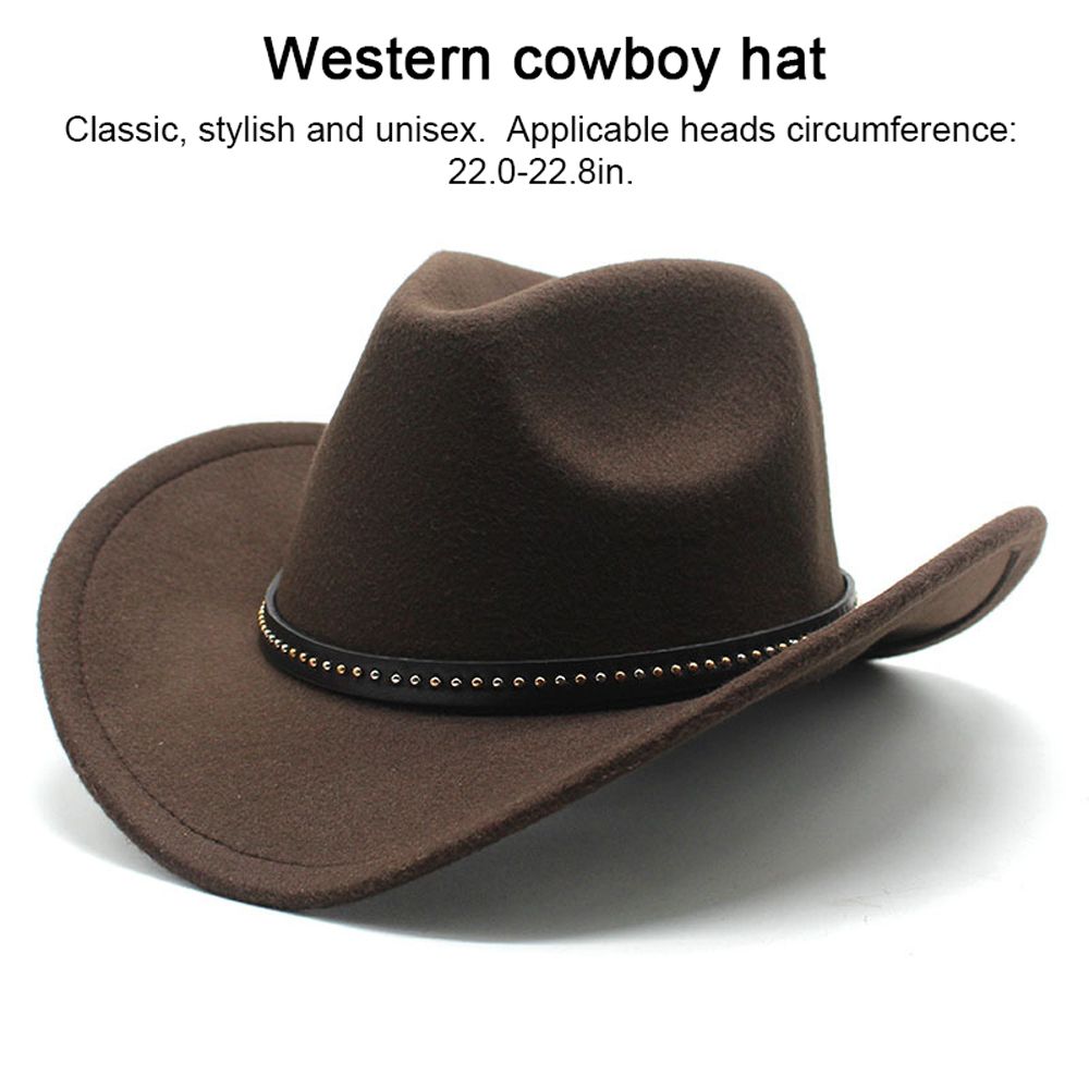 Western Cowboy Hat Unisex Tweed Felt Wide Brim Hat With