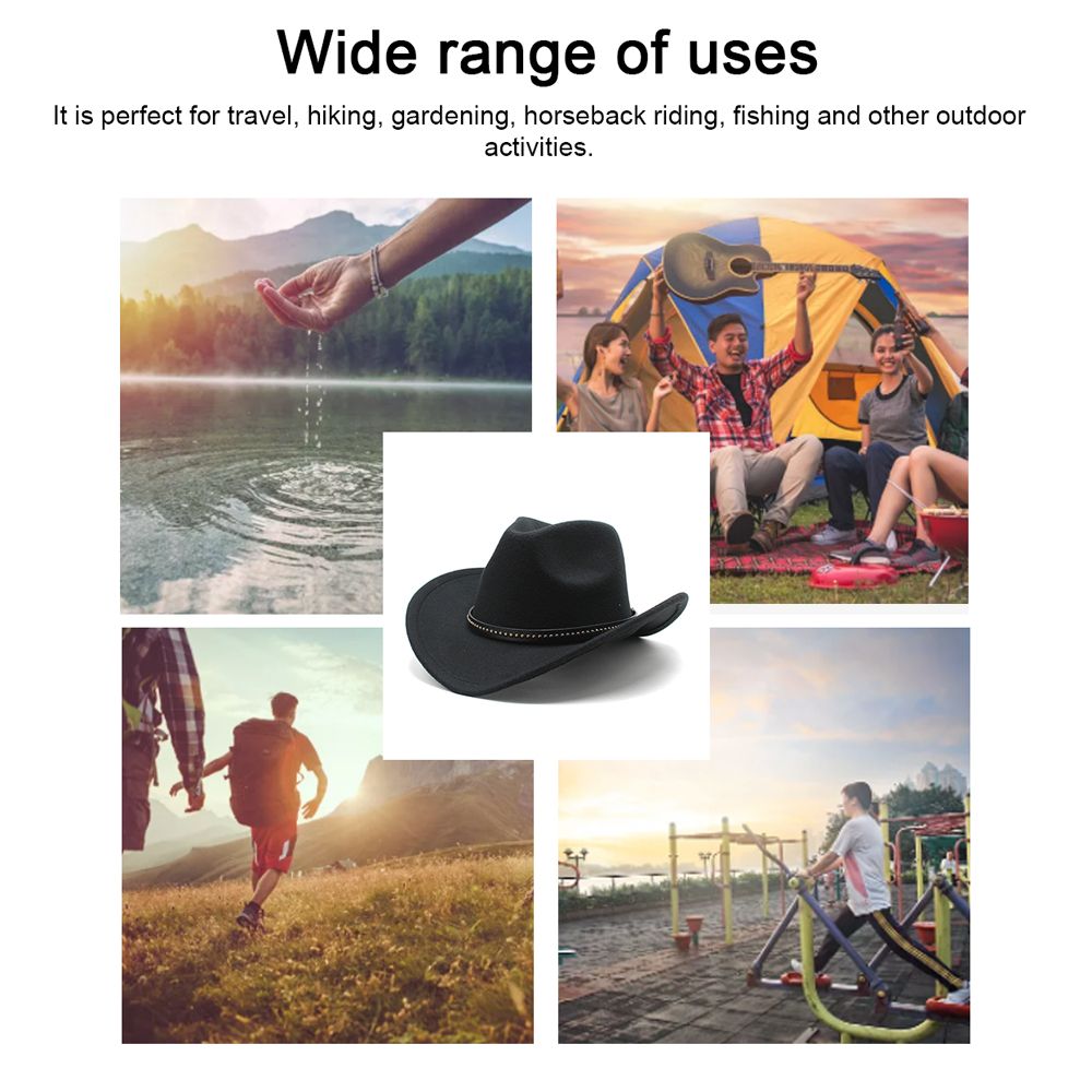 Western Cowboy Hat Unisex Tweed Felt Wide Brim Hat With