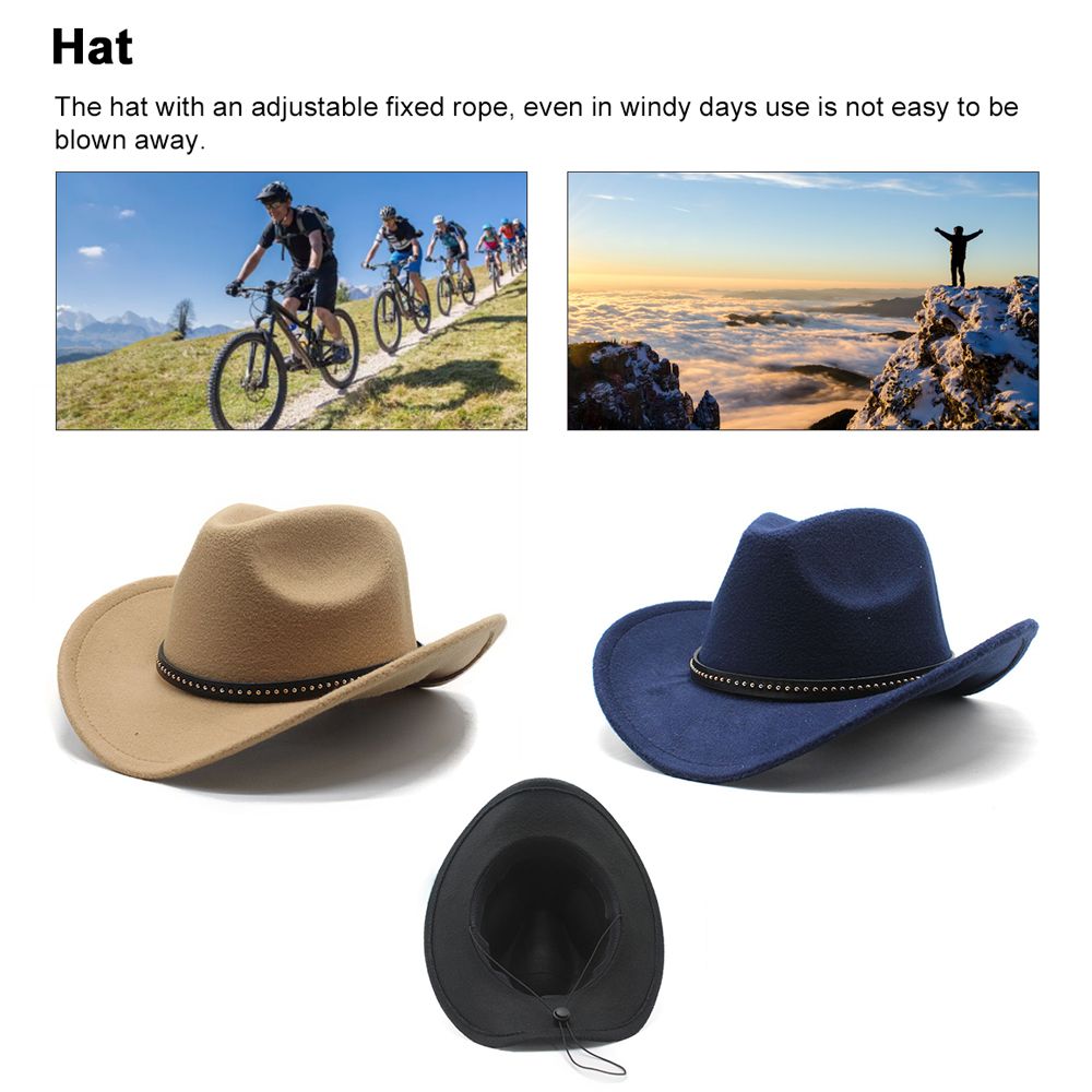 Western Cowboy Hat Unisex Tweed Felt Wide Brim Hat With