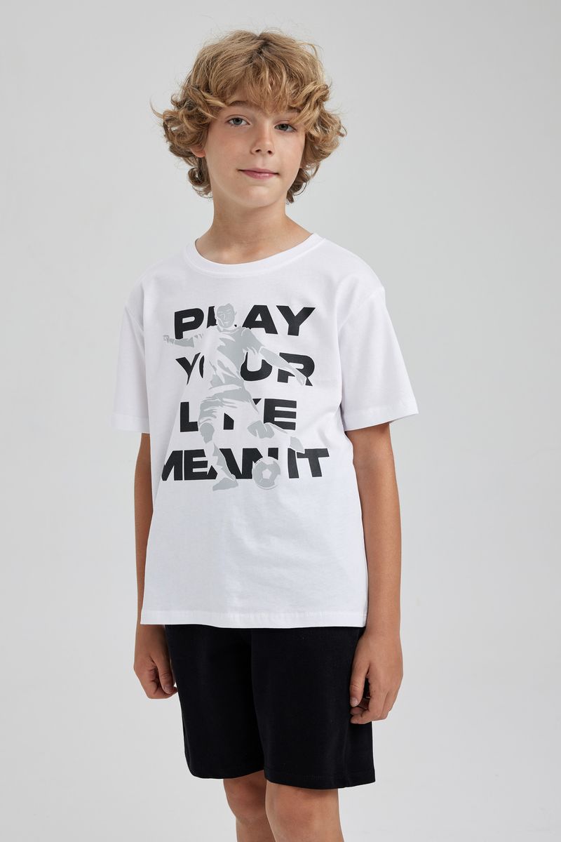 Boy Casual Oversize Fit Crew Neck Knitted Short Sleeve T-Shirt - White