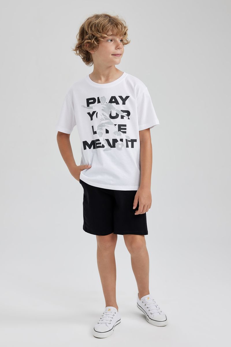 Boy Casual Oversize Fit Crew Neck Knitted Short Sleeve T-Shirt - White