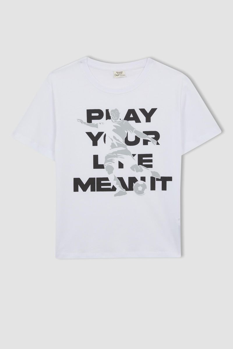 Boy Casual Oversize Fit Crew Neck Knitted Short Sleeve T-Shirt - White