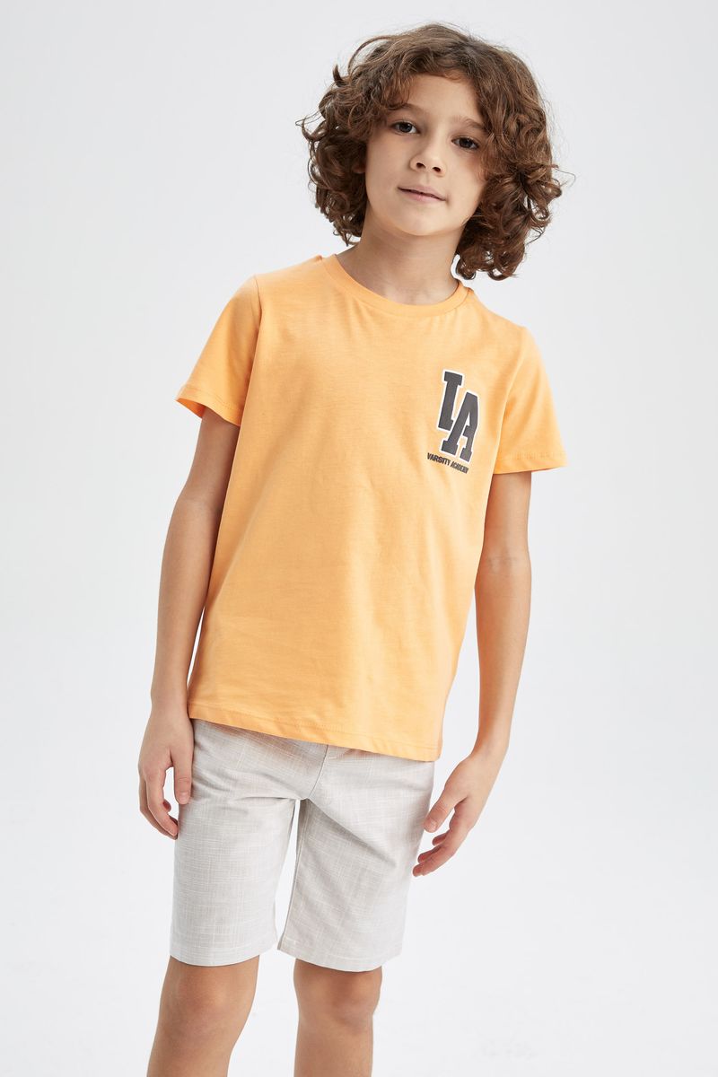 Boy - Regular Fit Crew Neck Knitted Short Sleeve T-Shirt - Orange