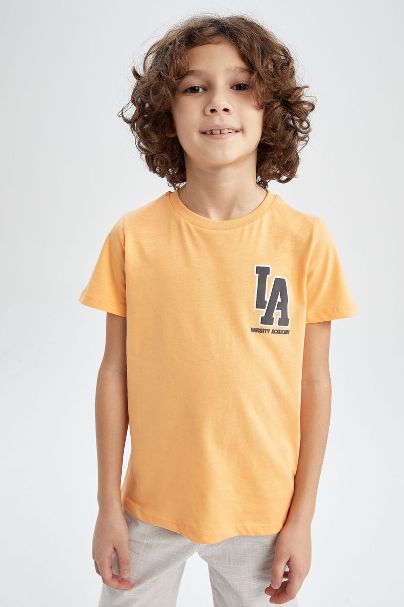 Boy - Regular Fit Crew Neck Knitted Short Sleeve T-Shirt - Orange