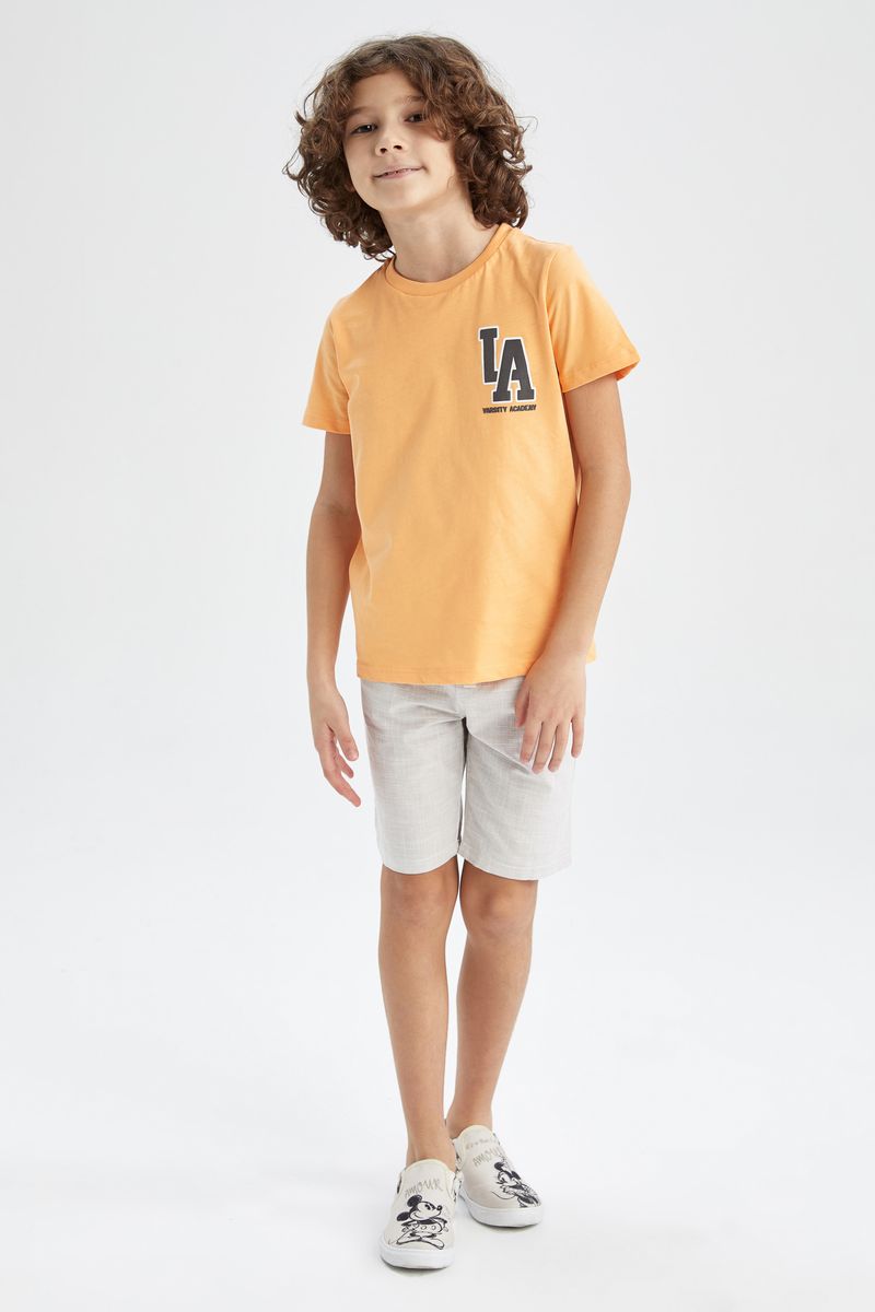 Boy - Regular Fit Crew Neck Knitted Short Sleeve T-Shirt - Orange