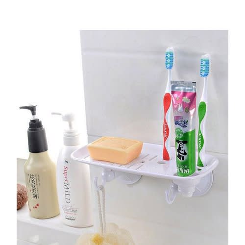 Multi-Purpose Soap Dish, Toothpaste & Brush Holder - White