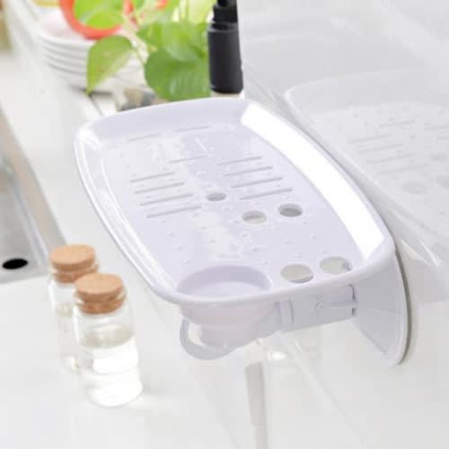 Multi-Purpose Soap Dish, Toothpaste & Brush Holder - White
