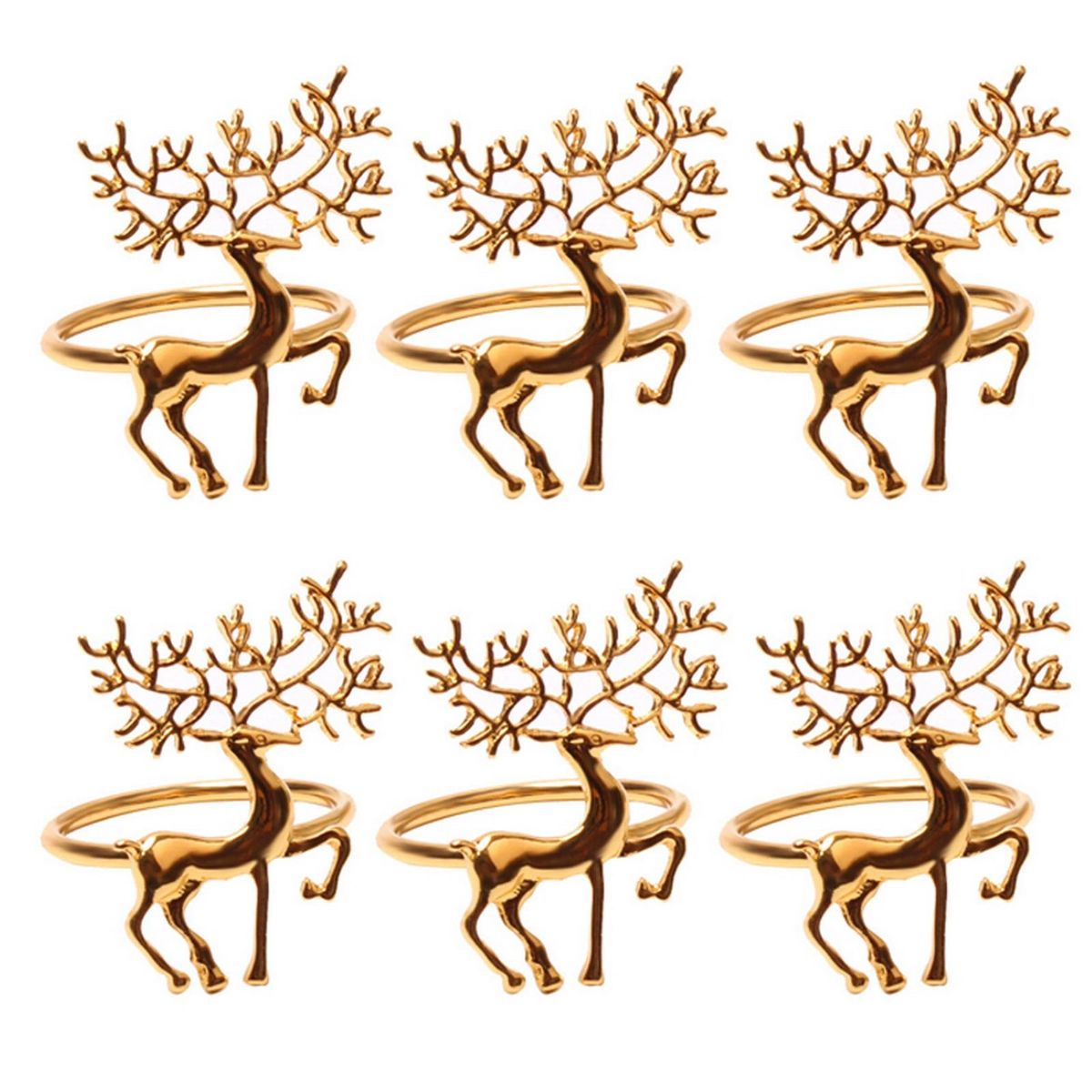 Nature Inspired Napkin Rings 6-piece Stainless Steel Elk for Christmas Golden