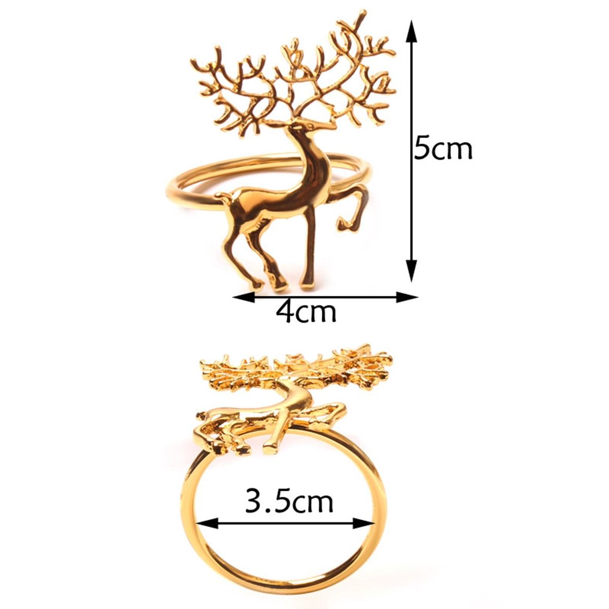 Nature Inspired Napkin Rings 6-piece Stainless Steel Elk for Christmas Golden